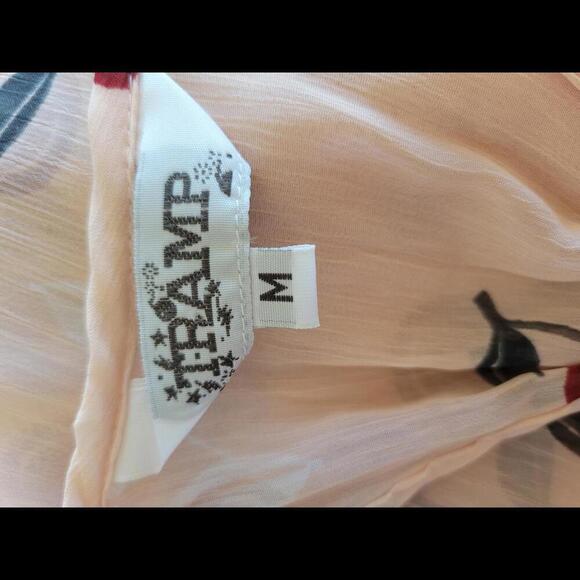 Tramp Y2K medium pink with red cherries sheer sleeveless top - Picture 3 of 5